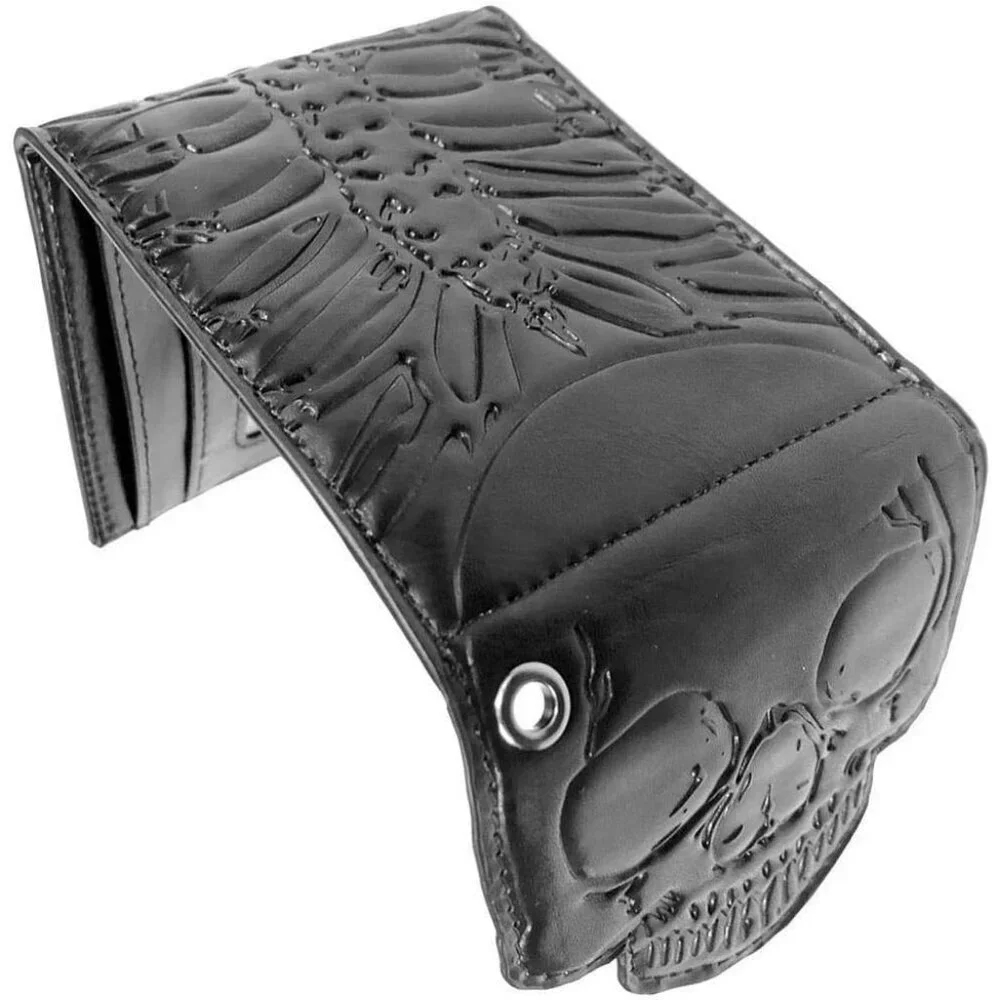 Men's Black Polyurethane Kreepsville Debossed Skull Ribcage Bi Fold Wallet
